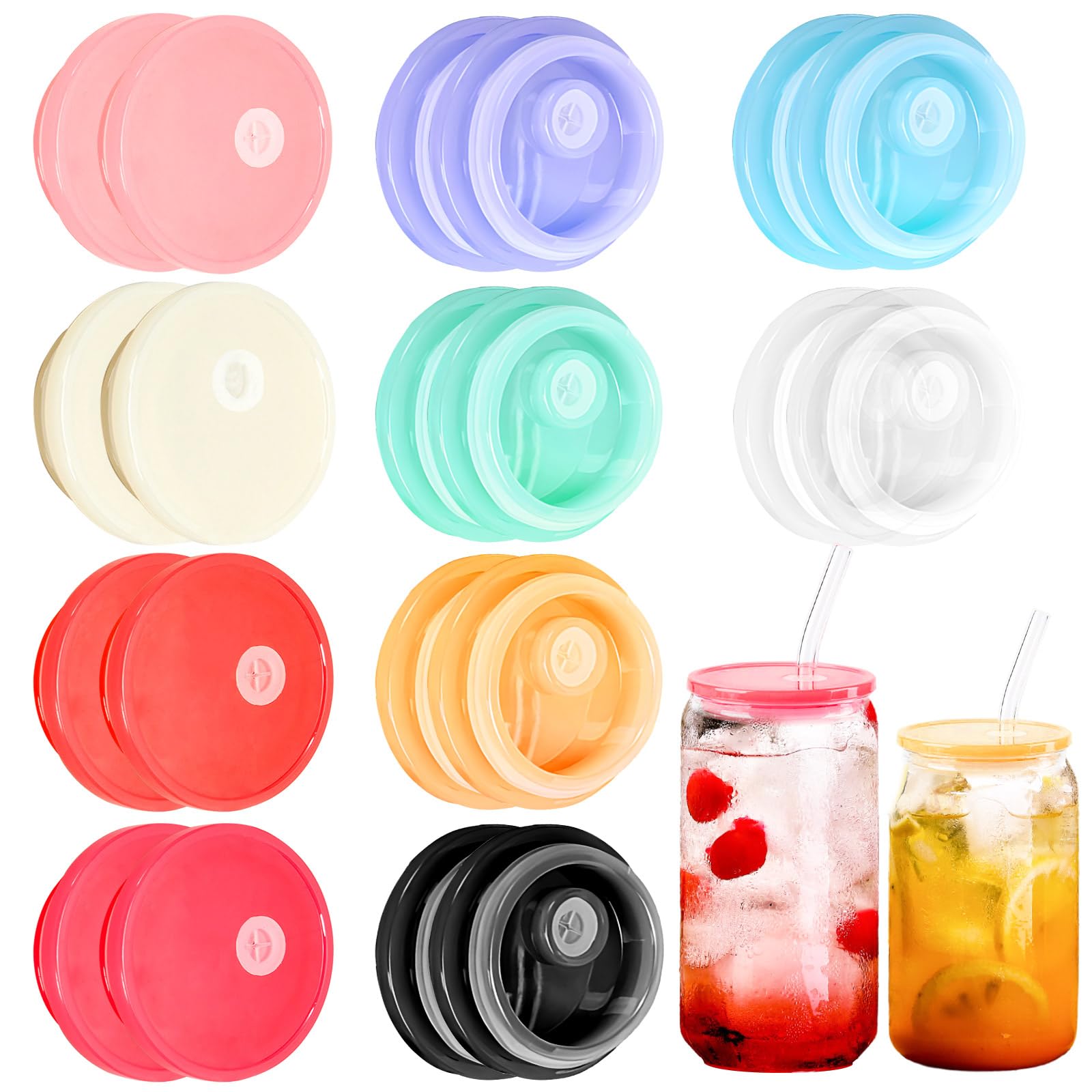 Photo 1 of 20-Pack Colorful Acrylic Cup Lids with Straw Hole - Spill-Proof Reusable Covers for 16oz Glasses & Tumblers - Perfect for Iced Coffee, Beer, Beverages