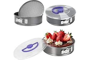2 Pcs 9 Inch Springform Cheesecake Pan with Lid, Non Stick Round Cake Pan Carbon Steel, Removed Bottom Quick Release Latch Ba