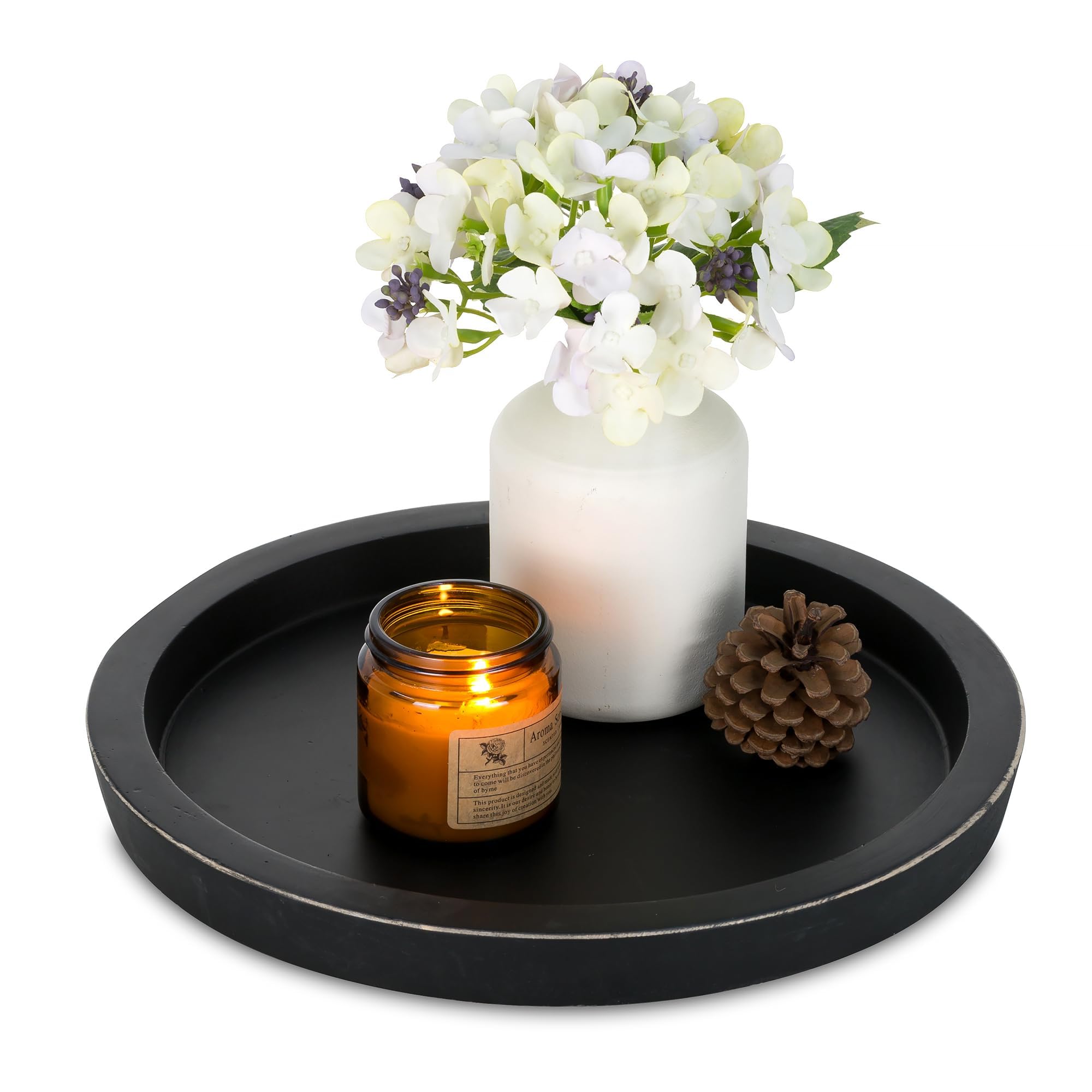 Photo 1 of *Minor Damaged*
Hanobe Black Round Decorative Coffee Tray Wooden Trays for Coffee Table Centerpieces Dining Room Circle Wood Ottoman Serving Tray for Bathroom Kitchen Counter Candle Holder