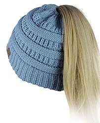 C.C BeanieTail Soft Stretch Cable Knit Messy High
