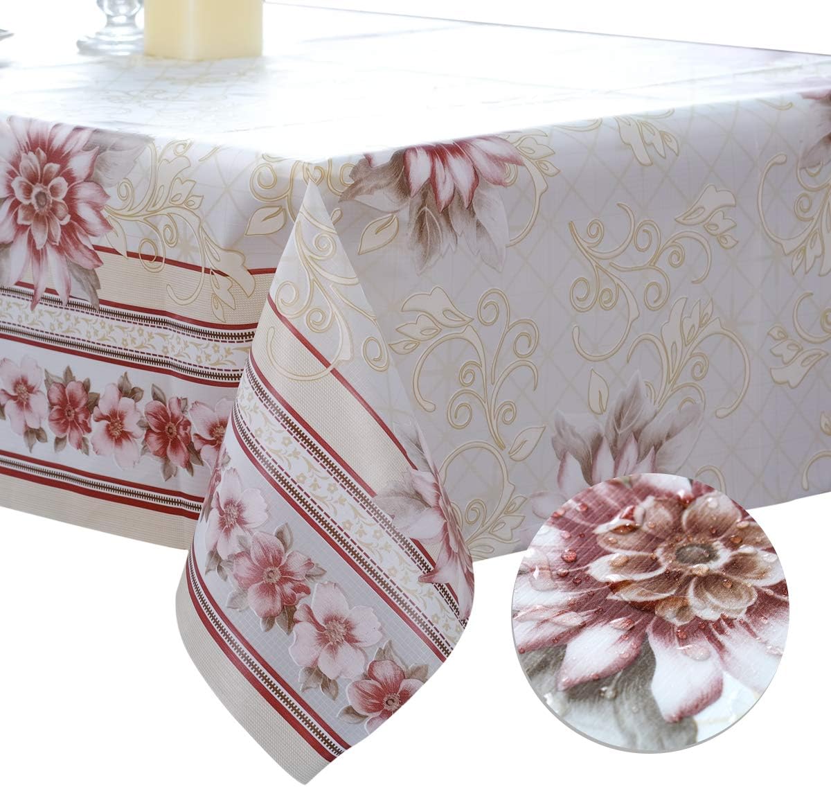 DITAO Wipe Clean Square Table Cloth Waterproof Oil Proof Floral