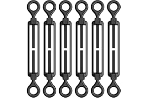AUTMATCH M5 Turnbuckle Eye and Eye - Black Turnbuckle 304 Stainless Steel for Heavy Duty Wire Rope Tension Cable Railing Hardware Kit, 6Pcs