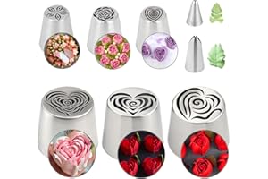Baipesiy 8 Pack Extra Large Russian Piping Tips Set Stainless Steel Icing Nozzles for Buttercream Flowers Includes 6Tips, 2 L