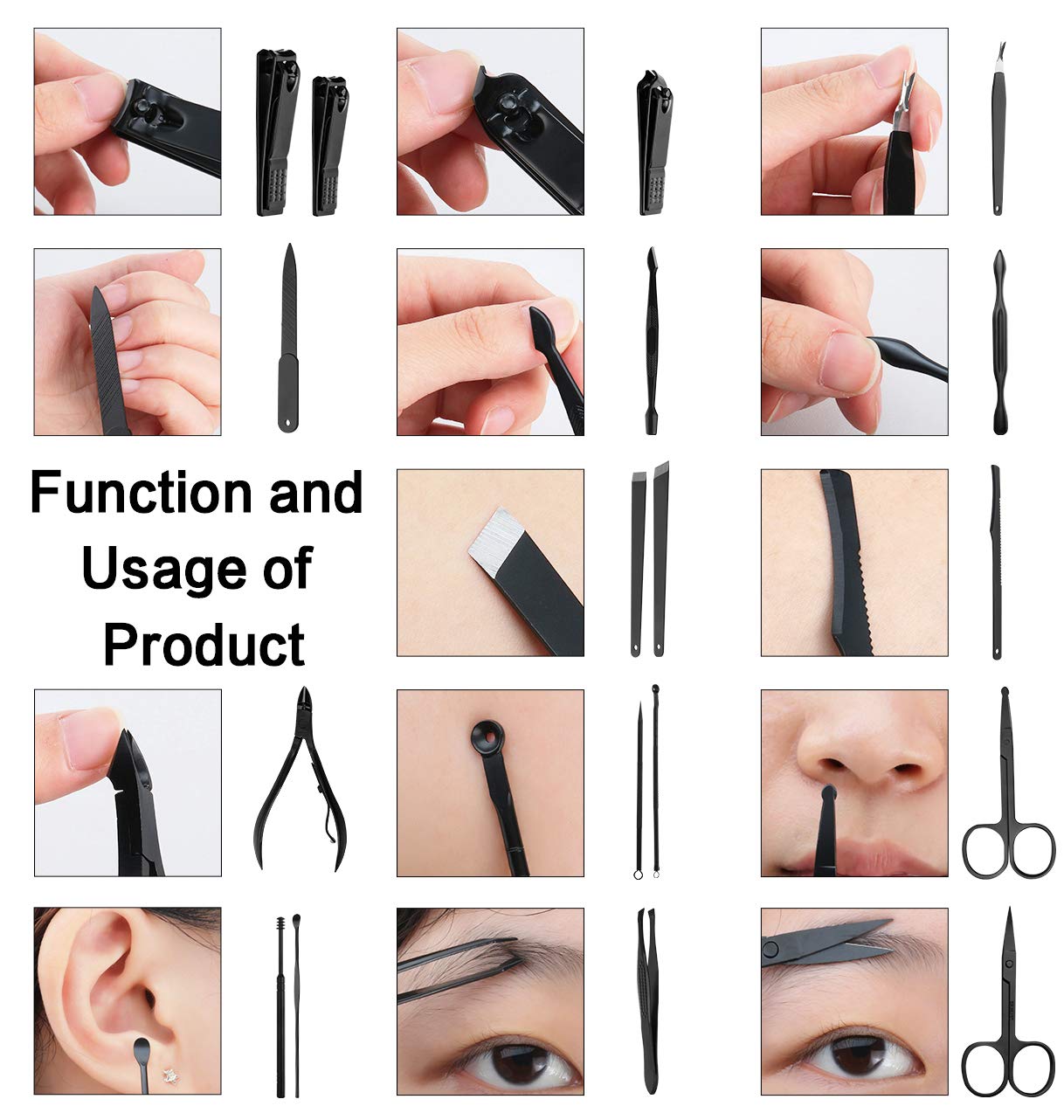 ESARORA Manicure Set, 18 in 1 Stainless Steel Professional Pedicure Kit Nail Scissors Grooming Kit with Black Leather Travel Case : Beauty