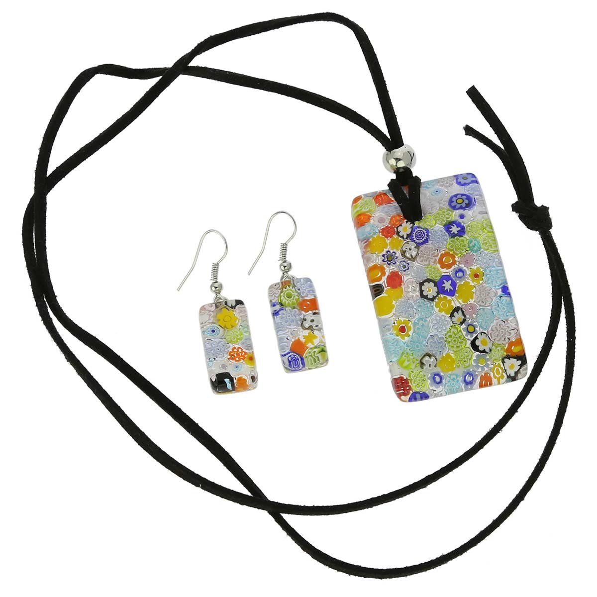 Glass Of Venice Murano Glass Millefiori Necklace and Earrings Set