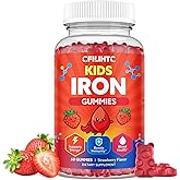 Iron Gummies for Kids & Teens, Kids Multivitamin with Iron Supplement, Calcium, Folate, Zinc, Prebiotic - for Blood Builder & Energy Support, Iron Deficiency - Vegan & Non-GMO - 60 Count Strawberry