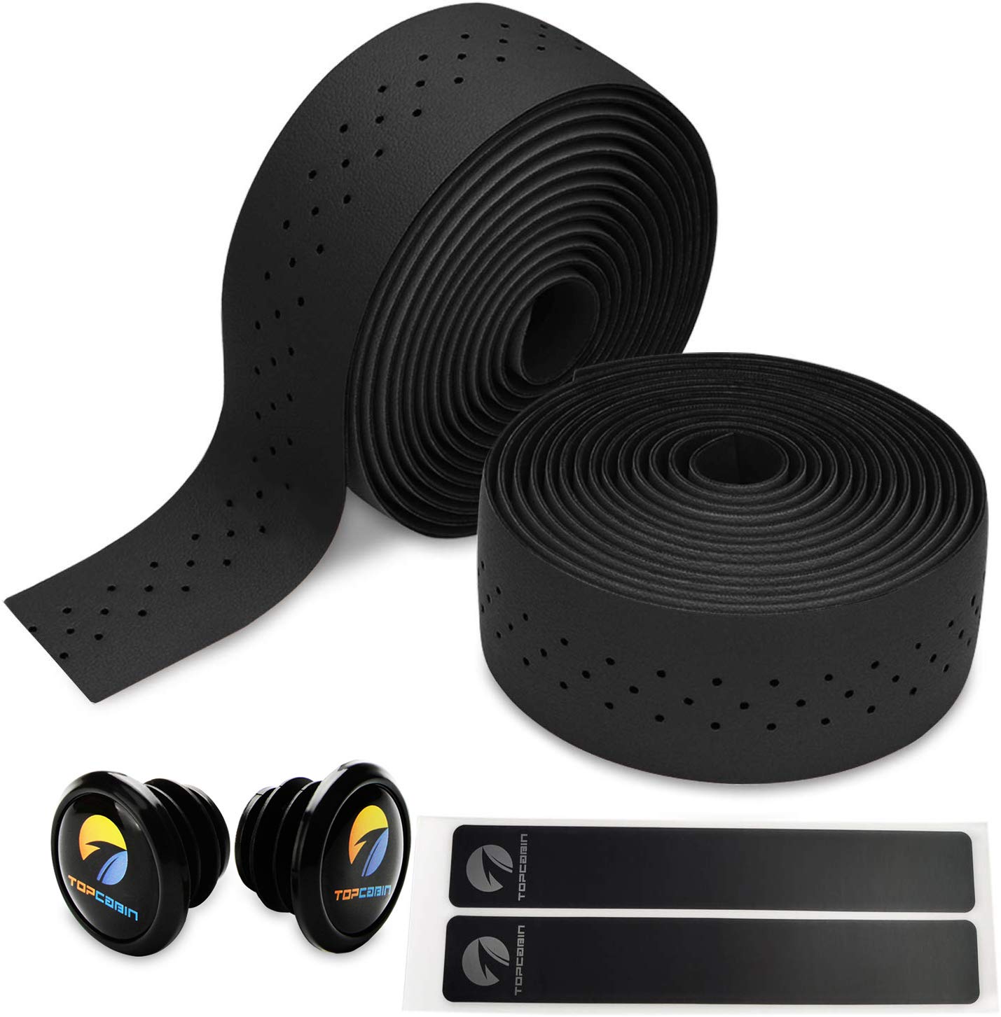 TOPCABIN 2 Rolls Bicycle Handlebar Tapes Camouflage Series Comfort GEL Road Bike Handlebar Tape Bike Bar Tape with Reflective Bar Plugs ((PU a pair) Black)