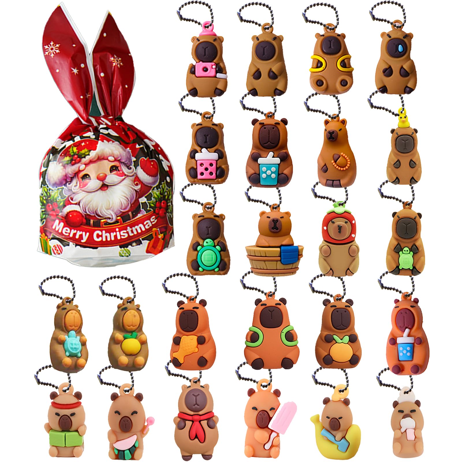 Photo 1 of 2025 Capybara Advent Calendar Fillers 24PCS Capybara Keychains Countdown Calendar Fillers Capybara Action Figures Christmas tree ornament Gift for Christmas Birthday (Colourful-B)