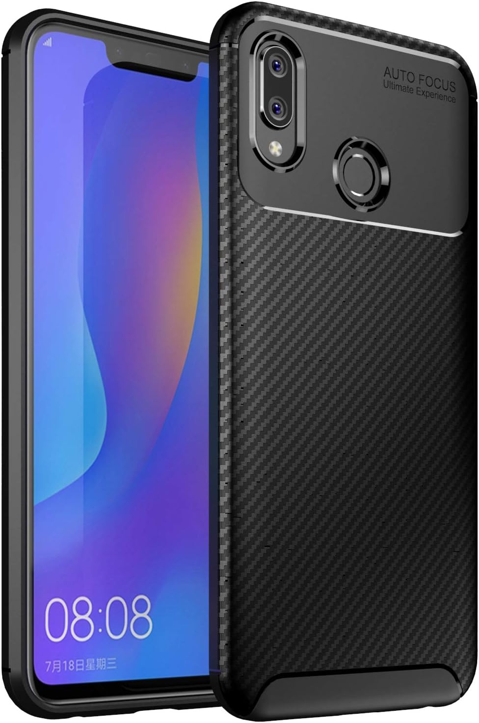 A5XIAKA Huawei Honor Play Ultra Slim Carbon Fiber Rubber Rugged Armor Phone Back Case Cover (Black)