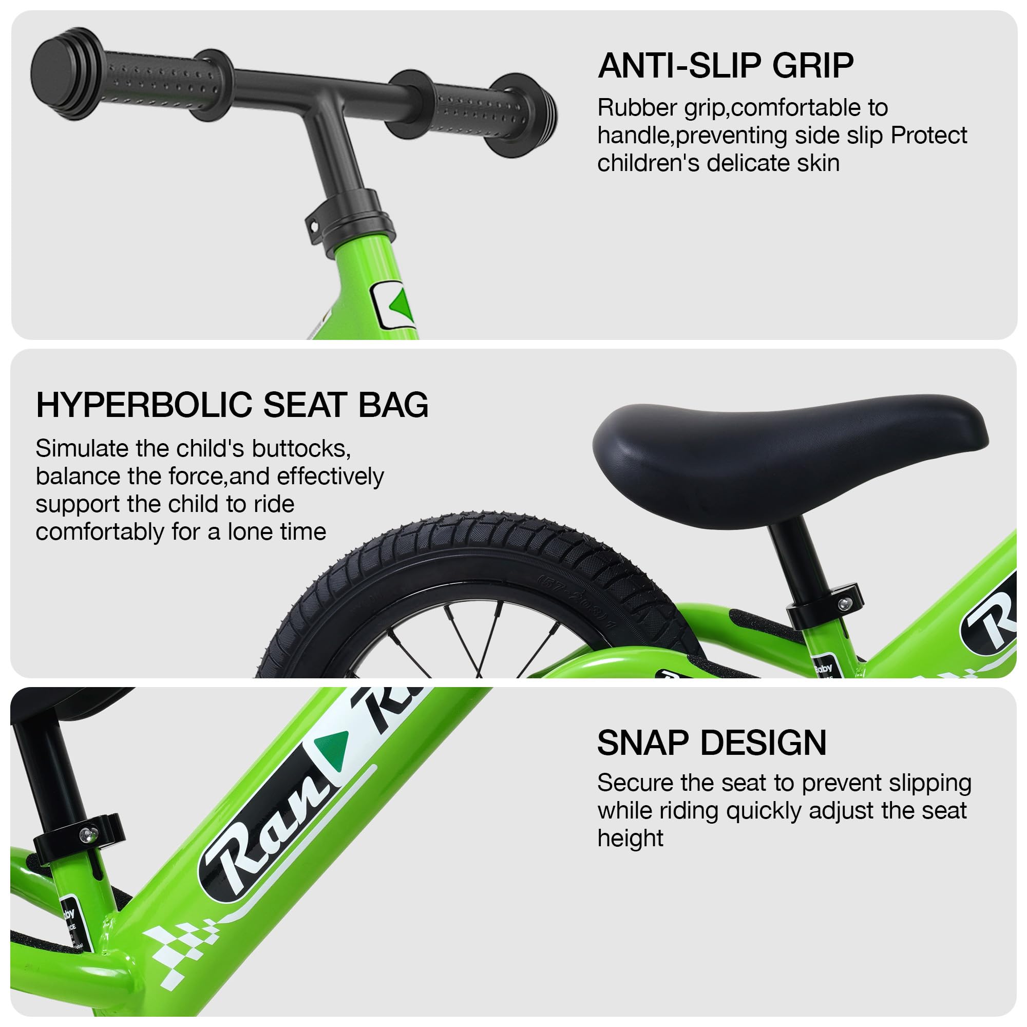 Royalbaby Kids Balance Bike Ultralight Durable Aluminum Alloy Frame 12 Inch EVA Wheel for Toddlers Age 2~5 Years
