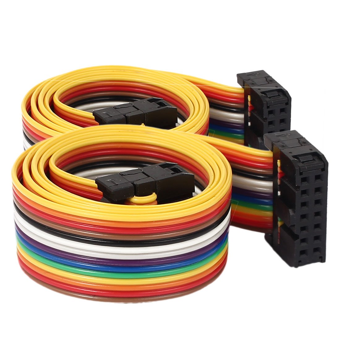 Sourcingmap 50cm 14 Pin 14 Way F/F Connector IDC Flat Rainbow Ribbon Cable 2pcs