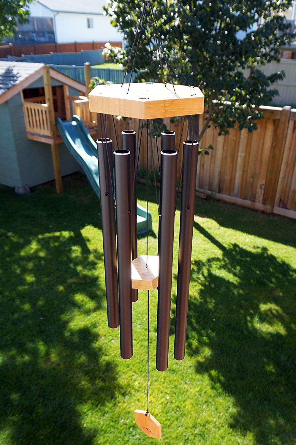 WIND CHIMES FOR PEOPLE WHO LIKE THEIR NEIGHBORS, Soothing Melodic Tones & Solidly Constructed Bamboo/Aluminum Chime, Great as a Quality Gift or to keep for Your own Patio, Porch, Garden, or Backyard. : Garden & Outdoor