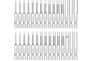 NAUIX 30 Piece Hex Head Allen Wrench Drill Bit Set, 1/4 Inch Shank Metric and SAE S2 Steel Hex Bit Set, Magnetic Tips 50mm Long (SAE+METRIC BITS)