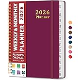 2026 Planner, Weekly and Monthly Calendar Planner, January 2026 - December 2026, Hardcover 2026 Calendar Book with Tabs For Women & Men, Inner Pocket, Spiral Bound, Perfect for Office Home School Supplies - A5 (6.3" x 8.5"), Crabberry Red