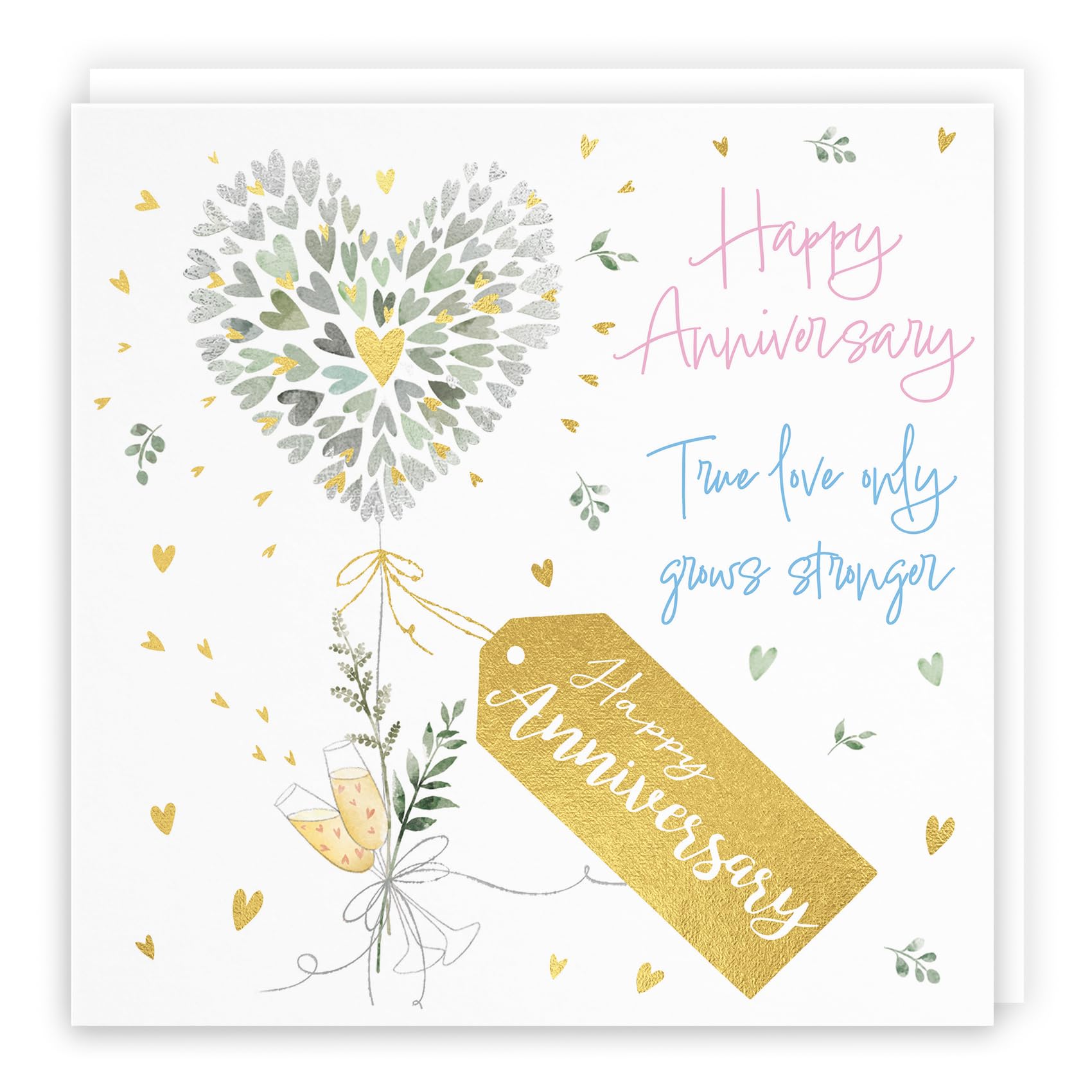 Hunts England - Gold Foiled Pretty Anniversary Card - Contemporary Hearts - Gold Foil - Luxury Wedding Anniversary Card - Happy Anniversary Card - True Love Only Grows Stronger - Milo's Gallery