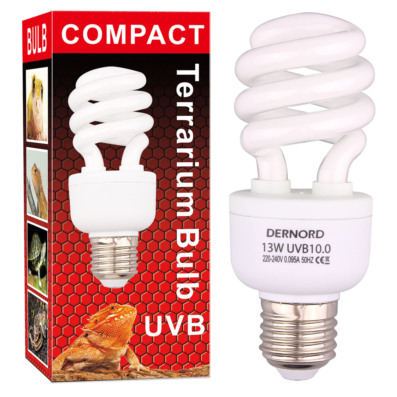 DERNORD Light Bulb UVB Bulb - 10.0 13W UVB Light Reptile Kit UVA UVB Bulb Heat Lamp for Reptiles Bearded Dragon Tortoise