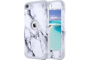 ULAK iPod Touch 7 Case Marble, iPod Touch 6 Case, Heavy Duty High Impact Hard PC Back Cover with Shockproof Soft Silicone Interior for Apple iPod Touch 5th/6th/7th Generation, Grey Marble