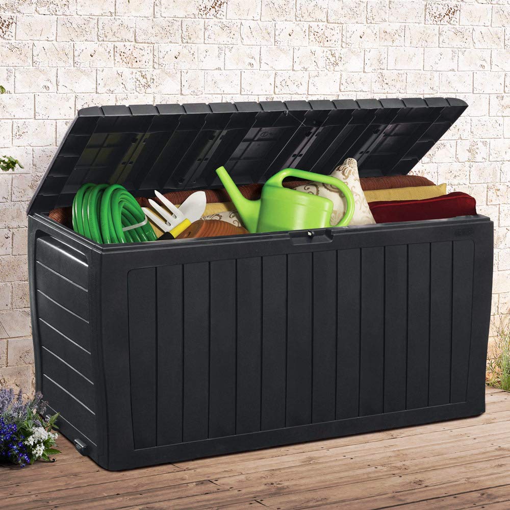 Deuba Keter Marvel Garden Storage Box 270 Litres Wheels Sit On Bench