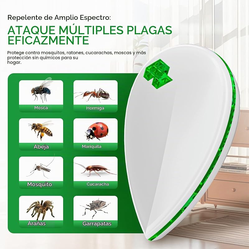 6 Pack Antimosquitos Electrónico Repelente Ultrasónico de Plagas - Repelente Mosquitos Ultrasónico 3 Modes Anti Cucarachas, Moscas,Ratones,Arañas,100% Inofensivo para Mascotas y Humanos