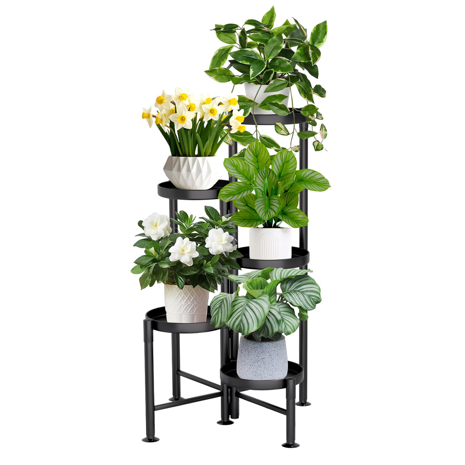 Photo 1 of ***1 OF THE PLANTER SETTING PLATES IS BROKEN**** KISENG 5 Tier Plant Stand Indoor, Metal Corner Plant Shelf Outdoor, Foldable Tall Plant Rack for Mutiple Plants, Flower Pot Holder Display Stand for Living Room Patio Home Decor for Gatdening