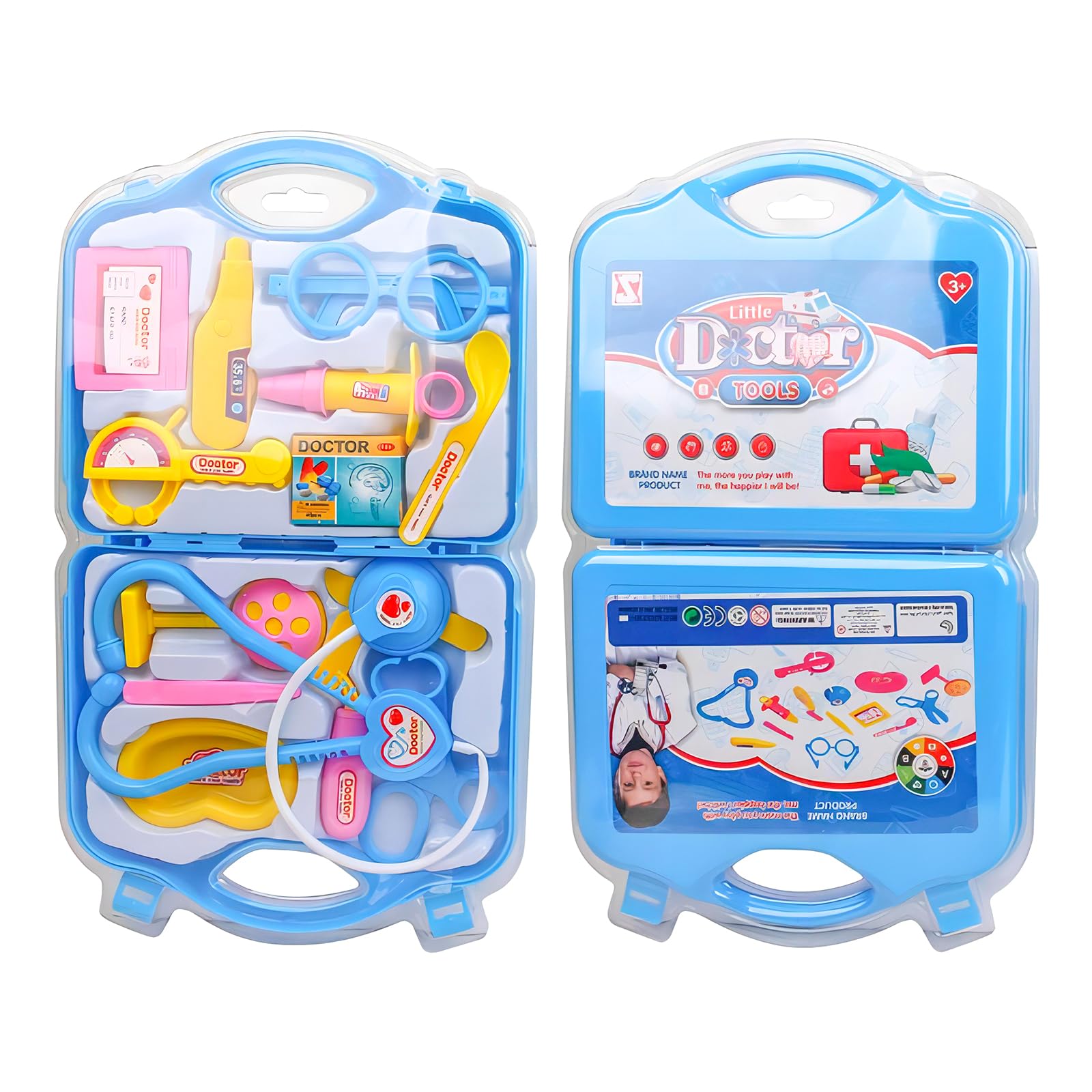 15 Pcs Doctors Set for Kids, Pretend Role Play Medical Toy with Real Stethoscope, Carry Case Play Set Doctors Kit Educational Set for Toddlers Kids Boys Girls (Blue)