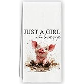 Bnzolyoia Pink Pig Kitchen Towels - Pig Gifts for Women Pig Lovers Girls, Pig Kitchen Decor, Just a Girl Who Loves Pigs Hand Towels Dish Towels for Bathroom Kitchen 16x24