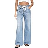 MARIASHA Wide Leg Jeans for Women Trendy High Waist Stretchy Baggy Jeans Women Drawstring Denim Pants