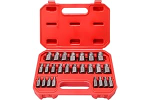 Valkynos 25Pcs Screw Extractor Set Hex Head Multi-Spline Easy Out Bolt Extractor Set, Chrome Molybdenum Alloy Steel Heavy Duty Metric EZ Out Rounded Screw Remover