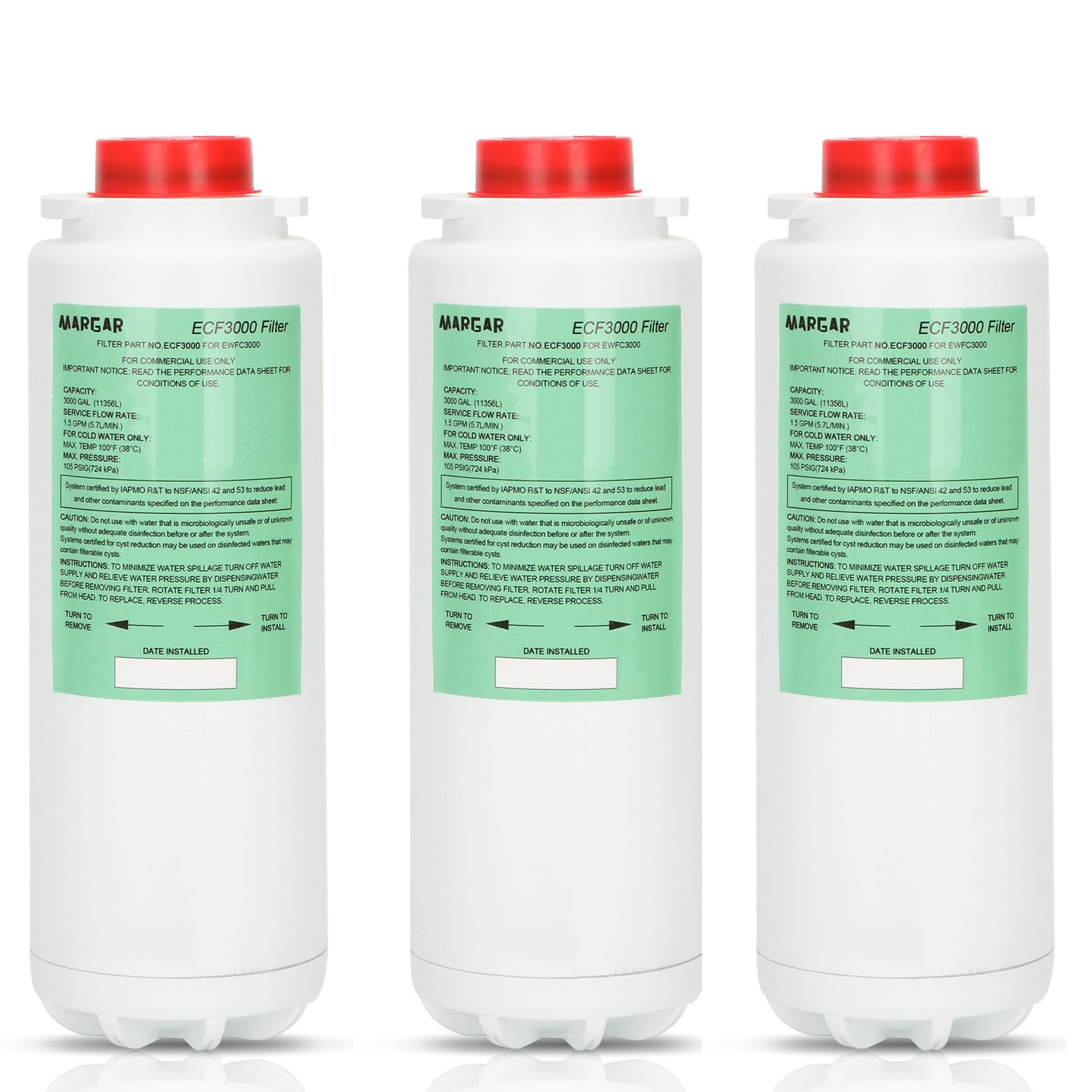 Photo 1 of ECF3000 Filters, Compatible with Elkay ezH2O WaterSentry Plus Replacement, High Capacity 3000 Gallons for Built-in Elkay Water Dispenser 51300C ECF3000 ERF750 Filters Replacement (No Chip) 3 Packs