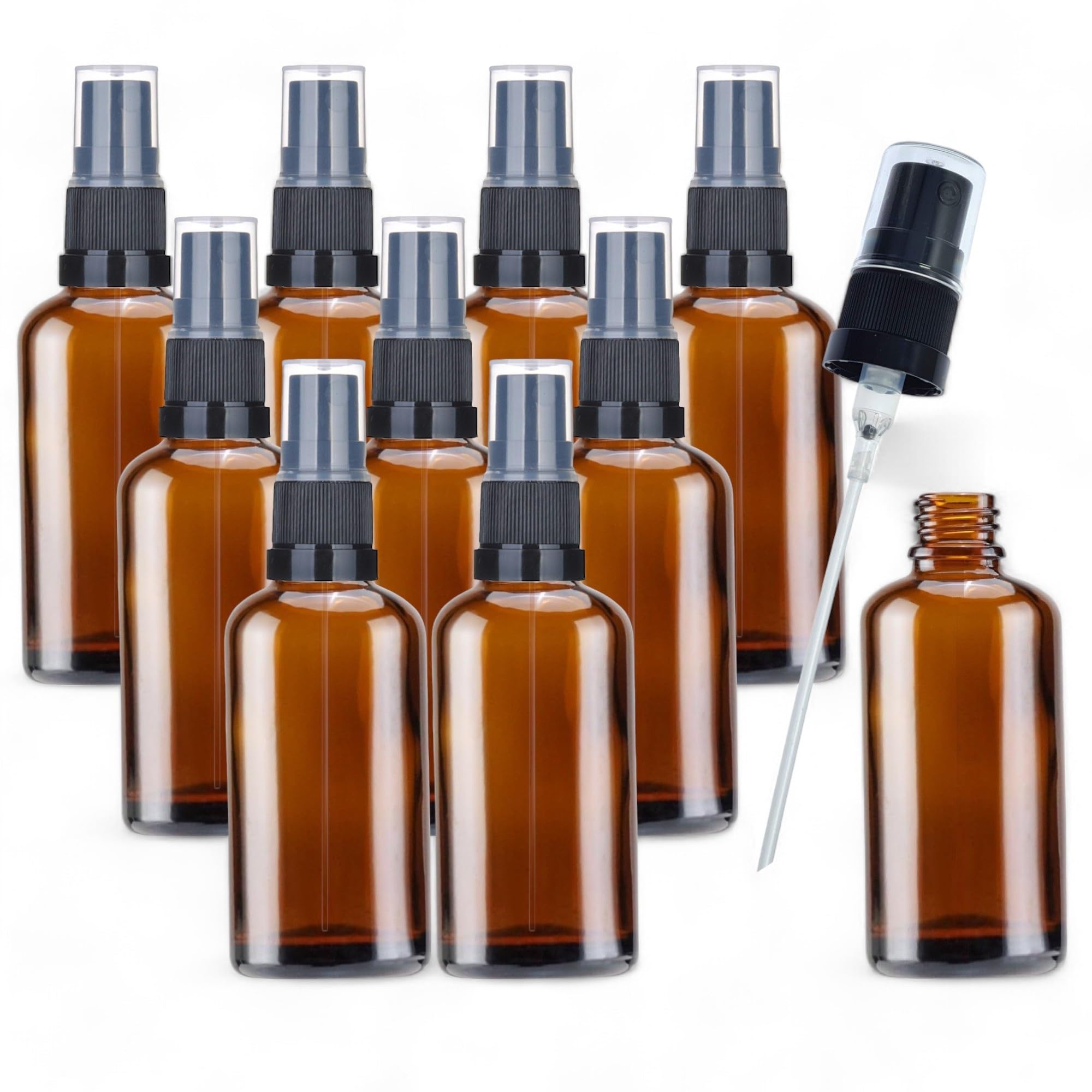 100ml Amber Glass Spray Bottles - Set of 10 - for Beauty, Skincare, Aromatherapy etc. Ideal for Perfumes, DIY Beauty, Gifting and Cleaning. Professional Brown Spray Bottle for Fine Mist Applications