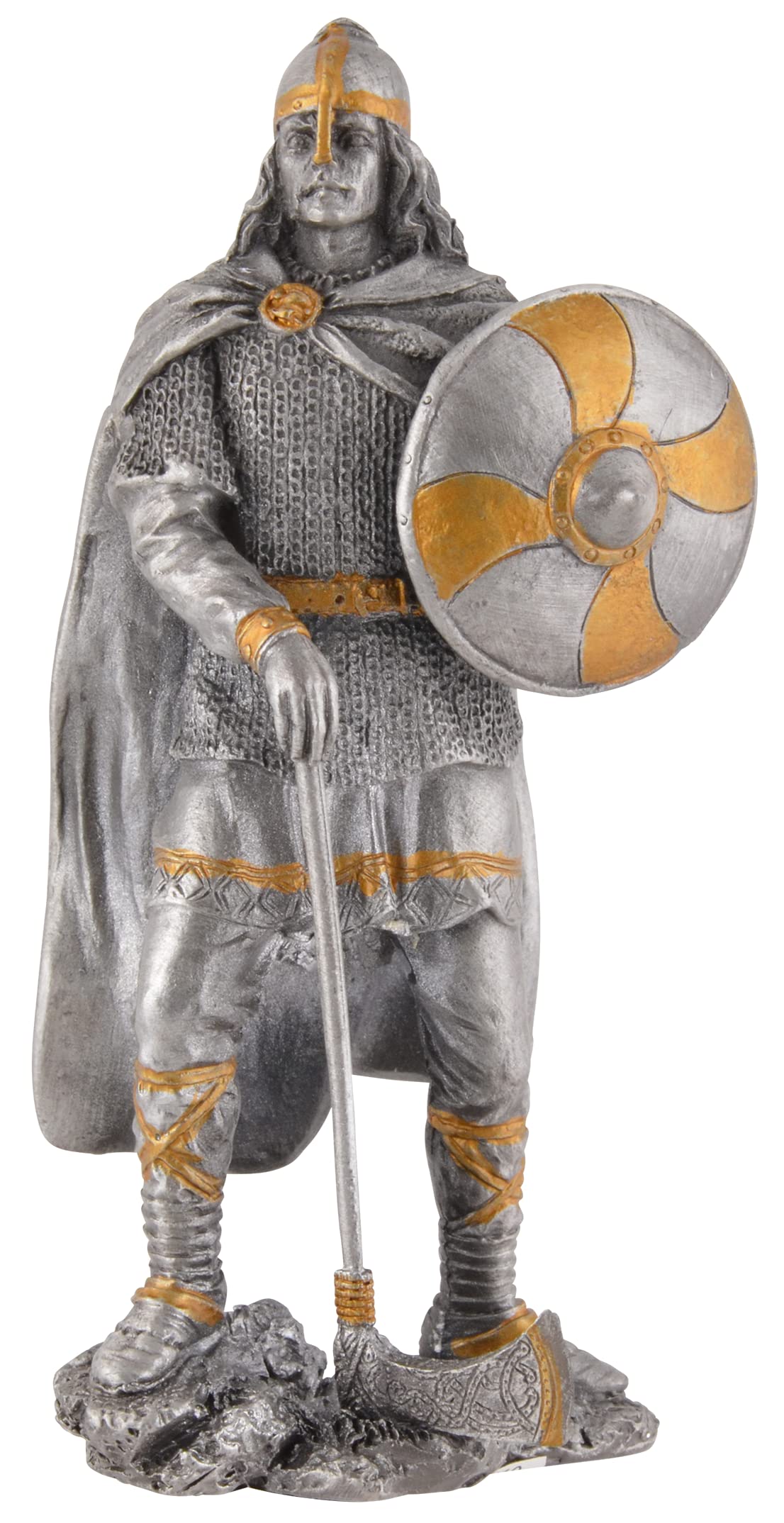 Veronese Viking with Axe and Shield Pewter Hand Painted with Silver and Gold