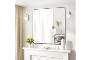 DESBING 36" x 36"Bathroom Mirror, Matte Black Wall Mirror with Metal Frame, Decorative Rectangular Vanity Mirror for Bedroom Bathroom Living Room Entryway (Horizontal/Vertical)