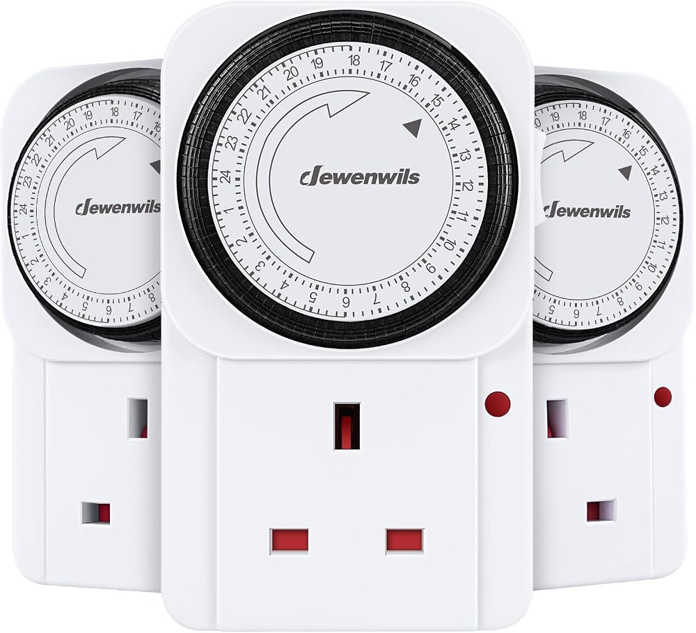 DEWENWILS Timer Plug Socket UK 24 Hour 3 Pack Energy Saving Plug Timer