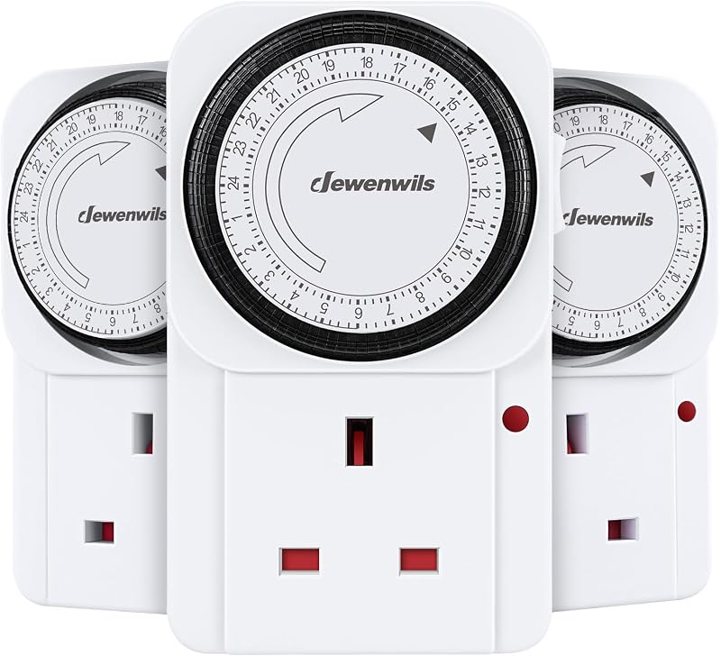 DEWENWILS Timer Plug Socket UK 24 Hour 3 Pack Energy Saving Plug Timer