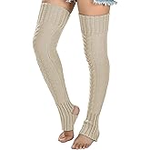 Women's Cable Knitted Thigh high Leg Warmers Extra Long Stirrup Over Knee High Warm Footless Socks Stockings