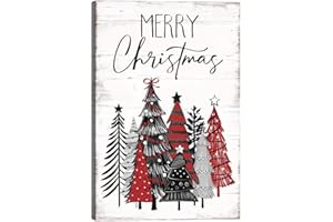 HLJ ART Merry Christmas Tree Canvas Wall Art - Festive Framed Holiday Decor for Home, Office - Xmas Paintings, Prints, Wall Hangings - Perfect Holiday Gift 10x15 Inch
