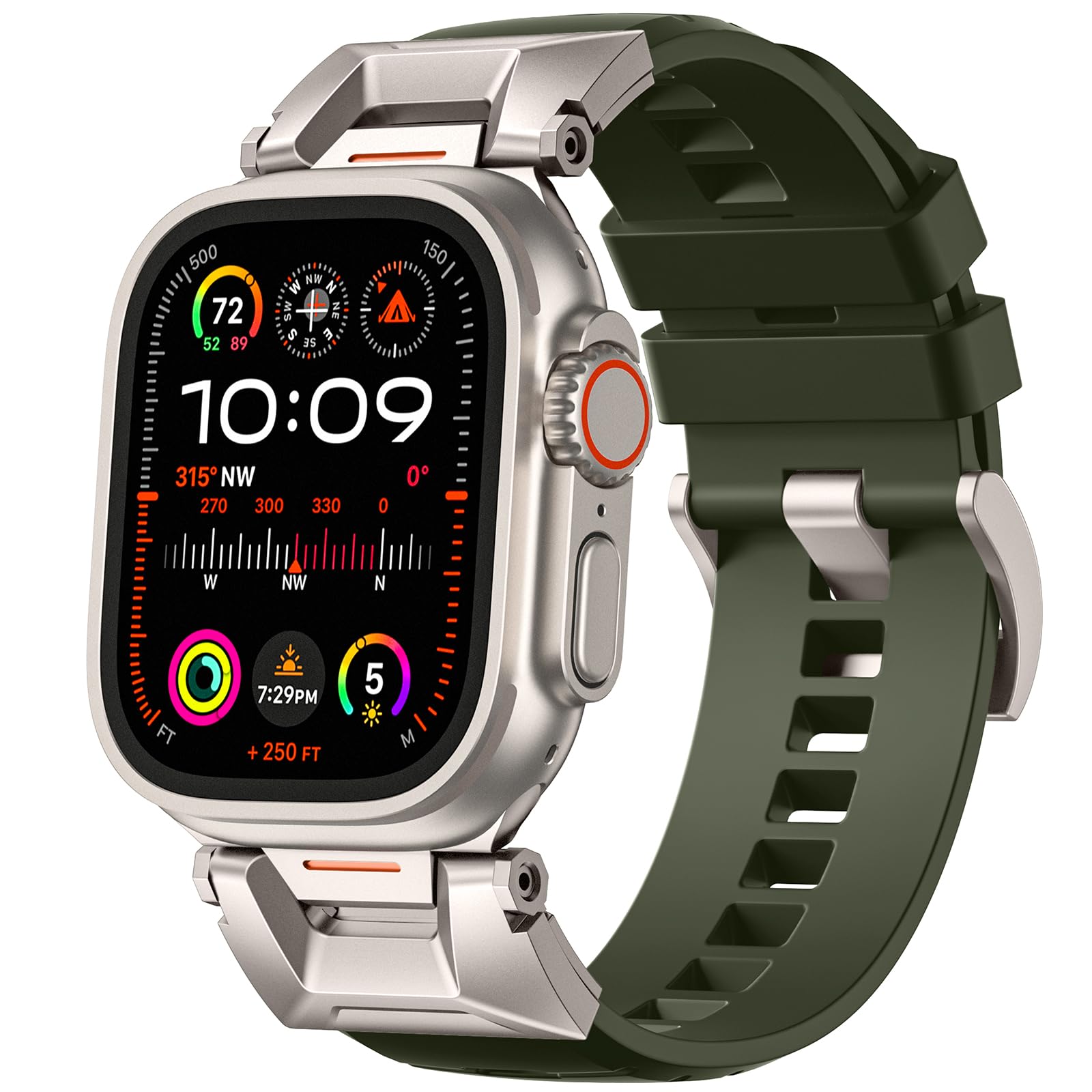 Bandletic Compatible with Apple Watch Ultra 2 Strap - 49mm 44mm 45mm 46mm 42mm for Men, R-Steel FKM Robust Sport Strap with Metal Connector for iWatch Ultra 2/Ultra Series 10 9 8 7 6 5 4 3 2 1 SE