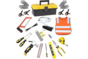 QeeHeng Kids Real Tools Set,Woodworking Tool Set,30 PCS Builder Children Real Hand Tools Kit Construction Learning,Home DIY P