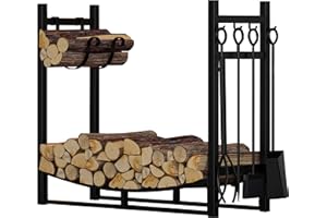 Fire Beauty Fireplace Log Rack with Kindling Holder and Firewood Storage - Includes 4 Tools (19.8")