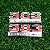 2Pc 383 6.2L High Performance Engine Emblem 3D Badge Decals Stickers Nameplate Cars Trucks (Red Silver Black)