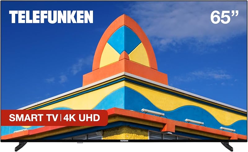 Telefunken 65DTUV725 Smart TV 4K UHD de 65 polegadas, sem moldura, imagem HDR10, áudio Dolby, compatível com Alexa e Google Voice Assistant