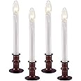 612 Vermont Ultra-Bright LED Window Candles with Timer, Battery Operated, Metal Base, White Candlestick, Adjustable Height (Pack of 4, Antique Bronze)