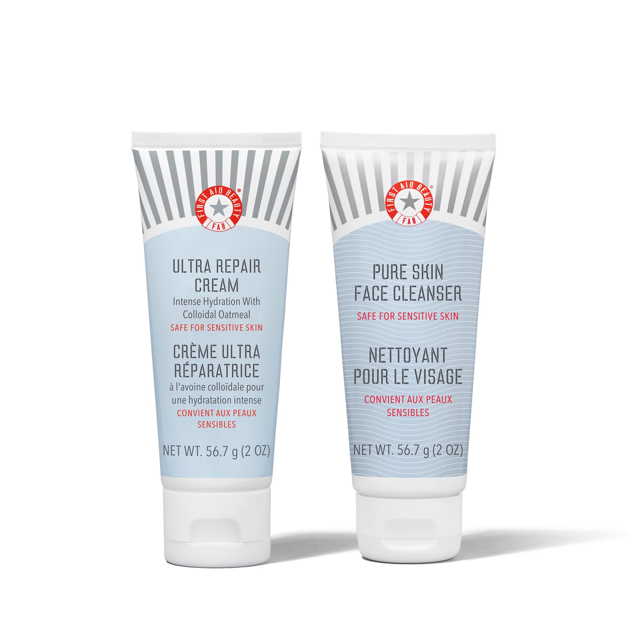 First Aid Beauty Ultra Repair Cream + Pure Skin Cleanser – Intense Hydration Moisturiser for Face + Body 56.7 g + Gentle Facial Cleanser 56.7 g – Safe for Sensitive Skin