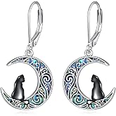 VONALA Cat Earrings 925 Sterling Silver Abalone Shell Moon Black Cat Earrings Jewelry Gifts for Women