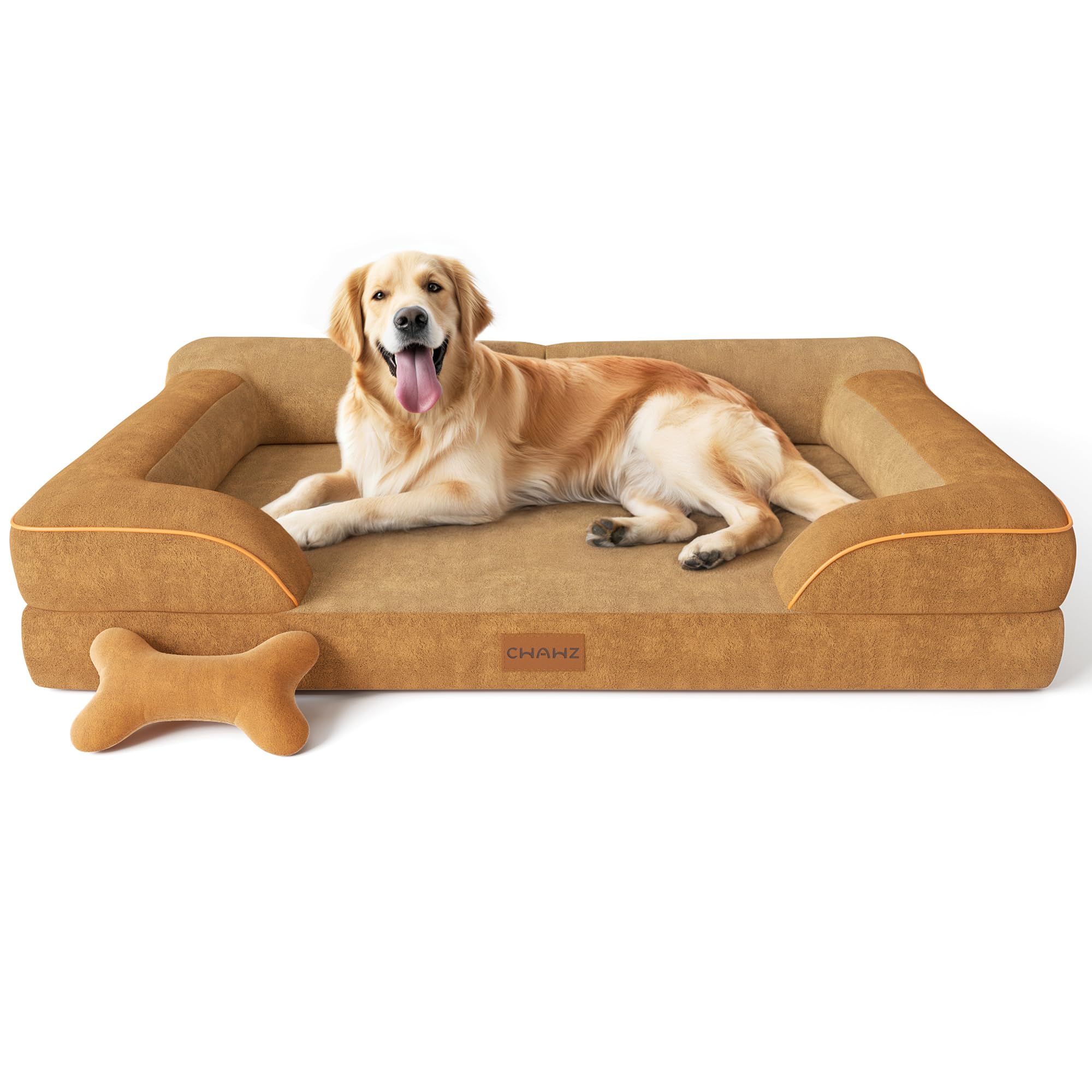 Photo 1 of CWAWZ Extra Large Dog Bed, Orthopedic Dog Beds with Cooling Gel Memory Foam, Waterproof XL Pet Bed with Removable Washable Cover, 42" Pet Sofa Couch Dutch Velvet with Bone Toy, Brown