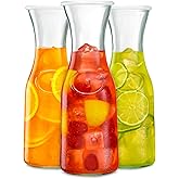 Vikko Glass Water Carafe With Lid, Set of 3 Small Glass Juice Carafes for Mimosa Bar, 1 Liter Glass Pitcher for Mimosa Bar, MIlk, Iced Tea, Dishwasher Safe, Mimosa Bar Supplies
