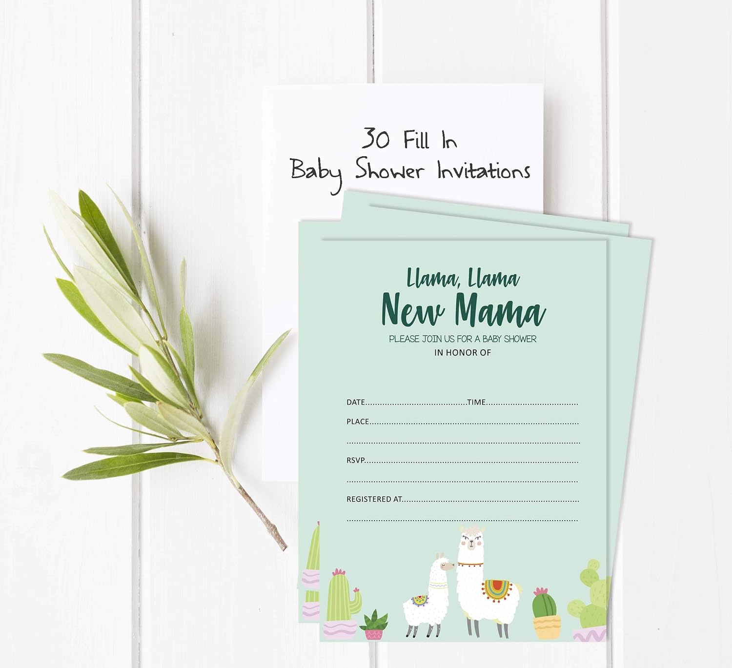 Inkdotpot 30 Fill In Style Baby Shower Invitation Cards Llama Gender Neutral Blank Invites, Invitation_card, 5 x 7 Inches - Image 3