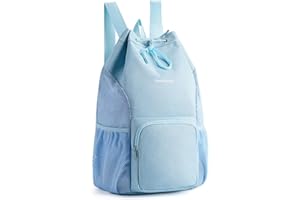 sportsnew Swim Bag Mesh Beach Drawstring Backpack with Wet Pocket, Drawstring Bag for Swimming, Gym, Pool, Workout Gear, Beach Volleyball Backpack for Women Men