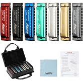 East top Harmonica Set, 7 Keys Diatonic Mouth Organ with Case, A, B, C, D, E, F, G, Professional, Bronze Reed, Polished Finish