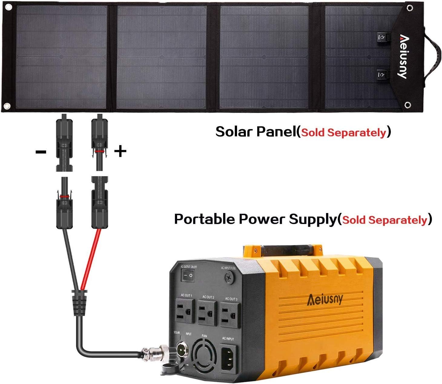 Aeiusny Solar Panel Cable MC4 Connector Adapter Cable Portable Inverter